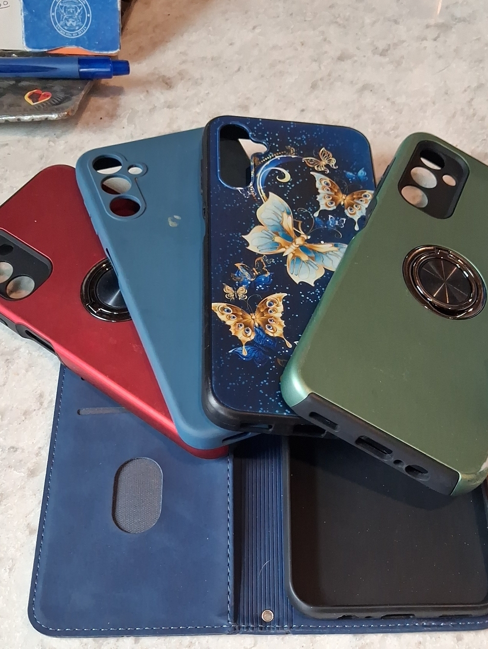 5 Cases, Samsung A14 Blue Butterfly & Solid Colors